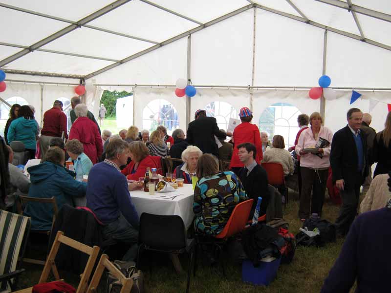 In the marquee at the Jubilee picnic