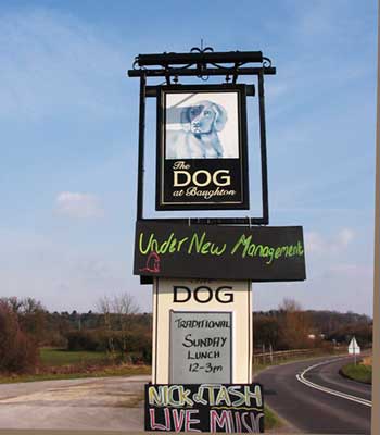 Sign outside the 'Dog at Baughton'
