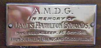 Plaque in memory of James Hamilton Symonds