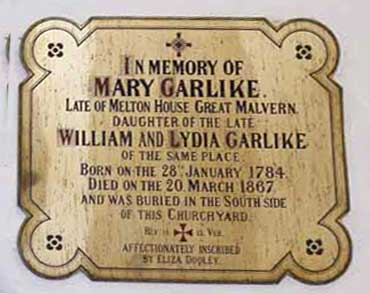Memorial to Mary Garlike died 1867