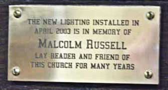Plaque in memory of Malcolm  Russell