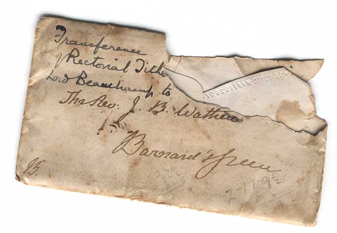 Envelope of tithe letter of 1866